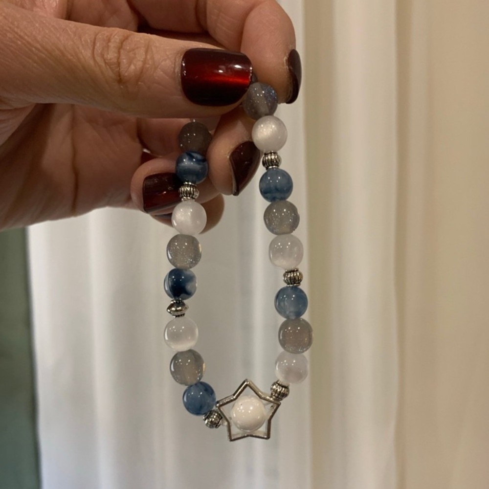 Blue and White Beaded Bracelet with Star Charm